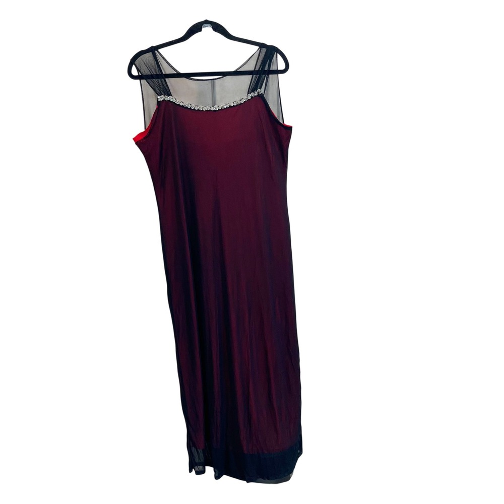 Vintage Miss California Red Black Mesh‎ Overlay Maxi Dress Whimsigoth Witch - XL